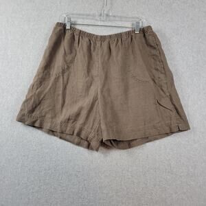 J. Jill Familiar Fit 100% Linen Brown Pull On Shorts Women's Large Pockets